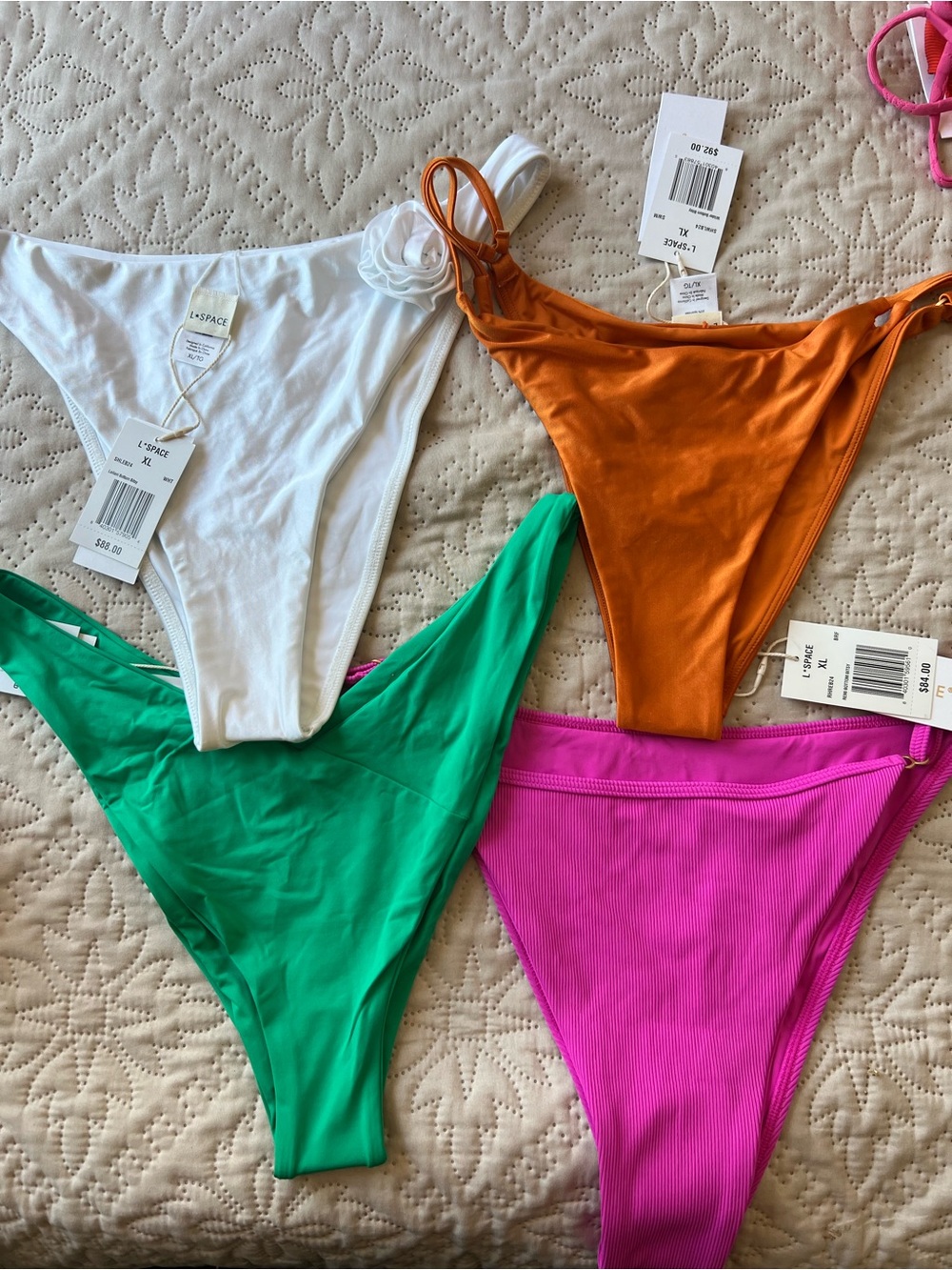 l*space High-Cut Swim Bottoms in White, Orange, Green & Pink